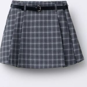 Zara Gray Plaid Mini Skirt with Black Belt